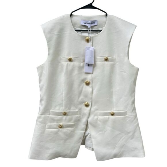 Veronica Beard Tamara White Linen Collarless Vest - Picture 7 of 12